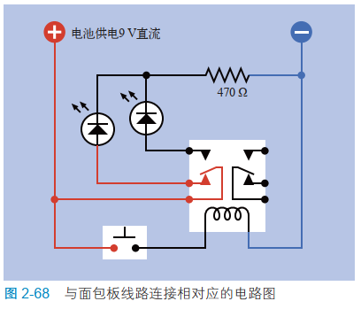 2-68 与面包板线路连接相对应的电路图