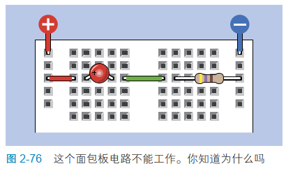 2-76 这个面包板电路不能工作。你知道为什么吗