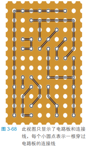 3-68此视图只显示了电路板和连接线，每个小圆点表示一根穿过电路板的连接线