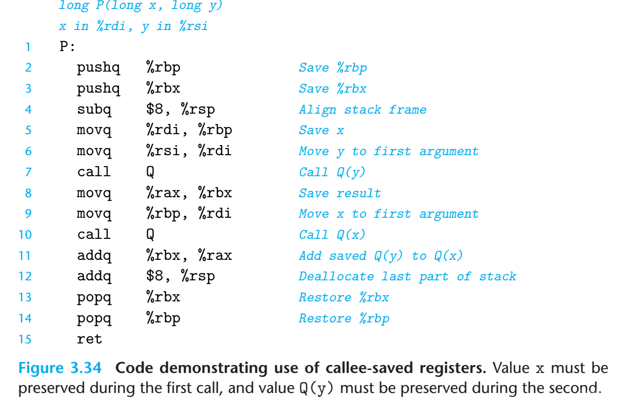 Code demonstrating use of callee-saved registers