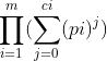 \prod_{i=1}^{m}(\sum_{j=0}^{ci}(pi)^{j})