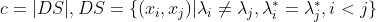 c = |DS|, DS=\{(x_i,x_j)|\lambda_i\neq \lambda_j, \lambda^*_i = \lambda^*_j, i<j\}