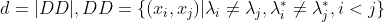 d = |DD|, DD=\{(x_i,x_j)|\lambda_i \neq \lambda_j, \lambda^*_i \neq \lambda^*_j, i<j\}