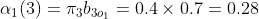 \alpha _{1}(3)=\pi _{3}b_{3o_{1}}=0.4\times 0.7=0.28