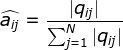 \widehat{a_{ij}}=\frac{|q_{ij}|}{\sum_{j=1}^{N}|q_{ij}|}