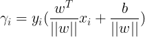 \large \gamma _i=y_i(\frac{w^T}{||w||}x_i+\frac{b}{||w||})