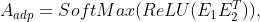 A_{adp}=SoftMax(ReLU(E_1E_2^T)),