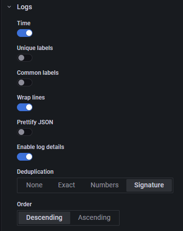 Logs panel settings