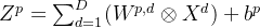Z^p=\sum_{d=1}^D (W^{p,d}\otimes X^d)+b^p