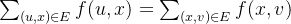 \sum_{(u, x)\in E}f(u, x)=\sum_{(x,v)\in E}f(x,v)