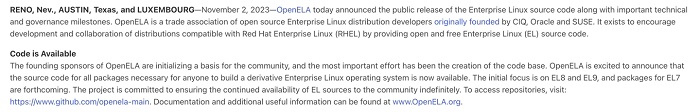 OpenELA 正式公开 Enterprise Linux 源代码OpenELA 正式公开 Enterprise Linux 源代码