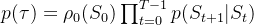 p(\tau) = \rho_0(S_0)\prod_{t=0}^{T-1}p(S_{t+1}|S_t)