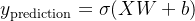 y_{\text{prediction}}= \sigma ( X W + b )