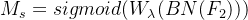 M_s=sigmoid(W_\lambda(BN(F_2)) )