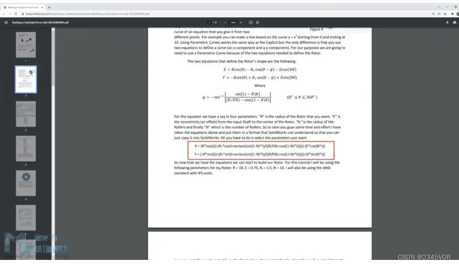 X and Y parametric equations for cycloidal disk profile