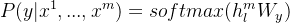 P(y|x^1,...,x^m)=softmax(h_l^mW_y)