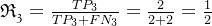 \mathfrak{R_{3}}=\frac{TP_{3}}{TP_{3}+FN_{3}}=\frac{2}{2+2}=\frac{1}{2}