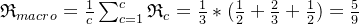 \mathfrak{R}_{macro}=\frac{1}{c}\sum_{c=1}^{c}\mathfrak{R}_{c}=\frac{1}{3}*(\frac{1}{2}+\frac{2}{3}+\frac{1}{2})=\frac{5}{9}