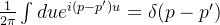 \frac{1}{2\pi}\int due^{i(p-p')u}=\delta(p-p')