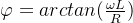 \varphi=arctan(\frac{\omega L}{R})