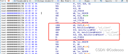 使用IDA打开 libflutter.so文件，在 Srings window中搜索 ssl_server字符串，通过交互引用，可以查找到具体的引用函数，如下所示：