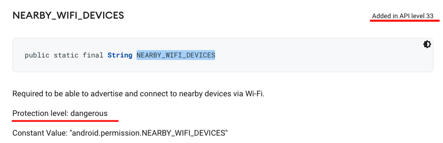 NEARBY_WIFI_DEVICES权限