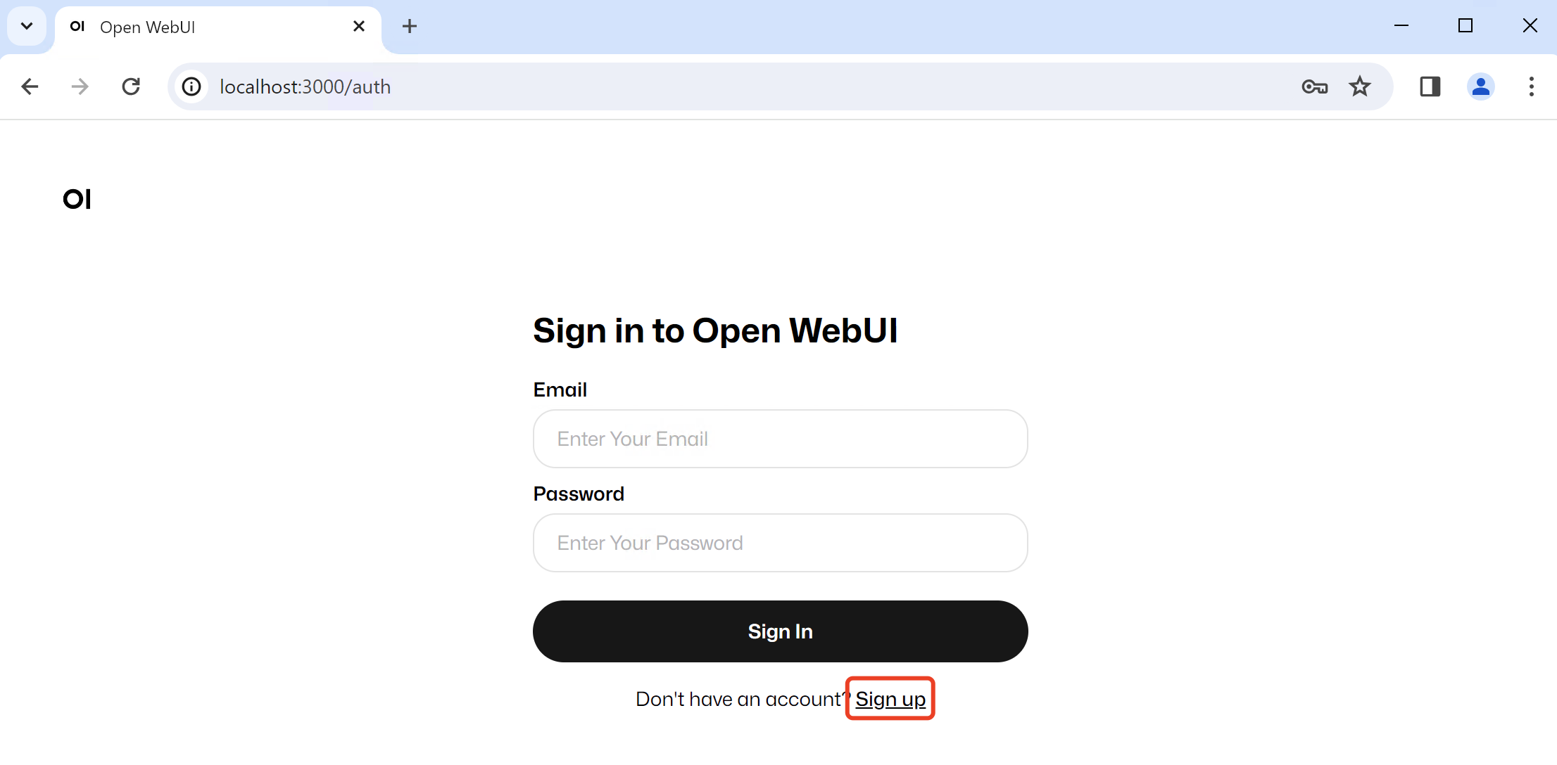 sign in to open webui