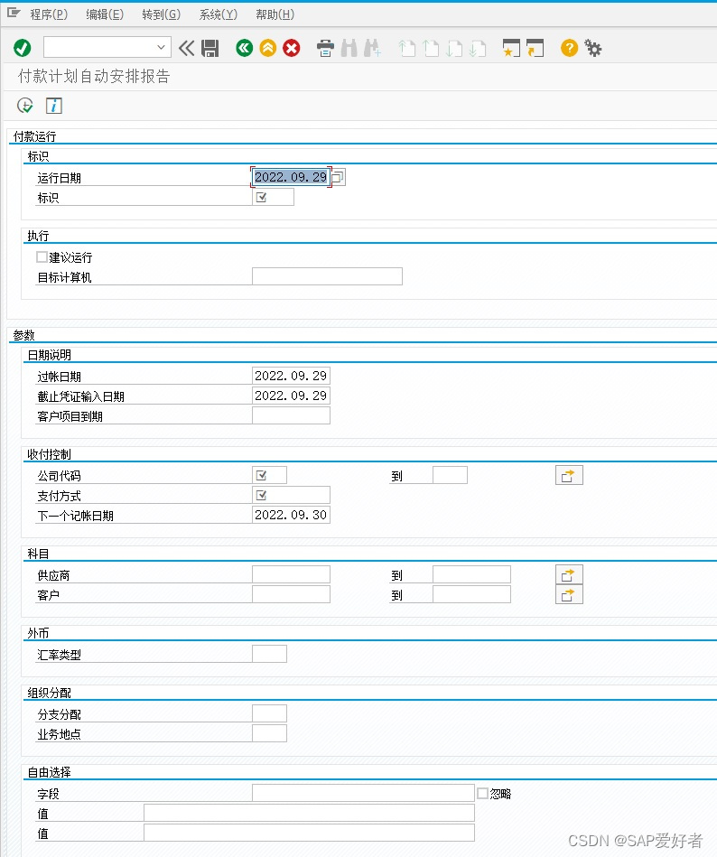 SAP EPIC 银企直连 F110S 付款程序的自动预定